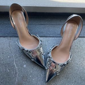 Pointed Silver Kitten Heels